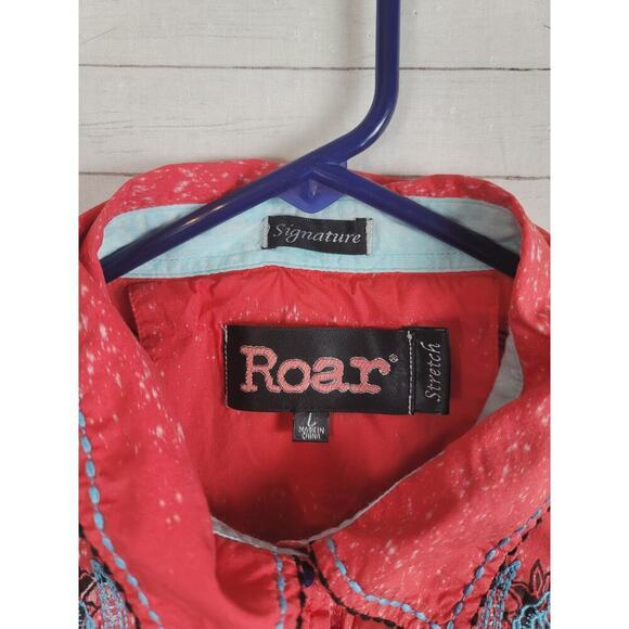 Roar Wild Heart Button Up Shirt in Orange, sz Large - Picture 5 of 15